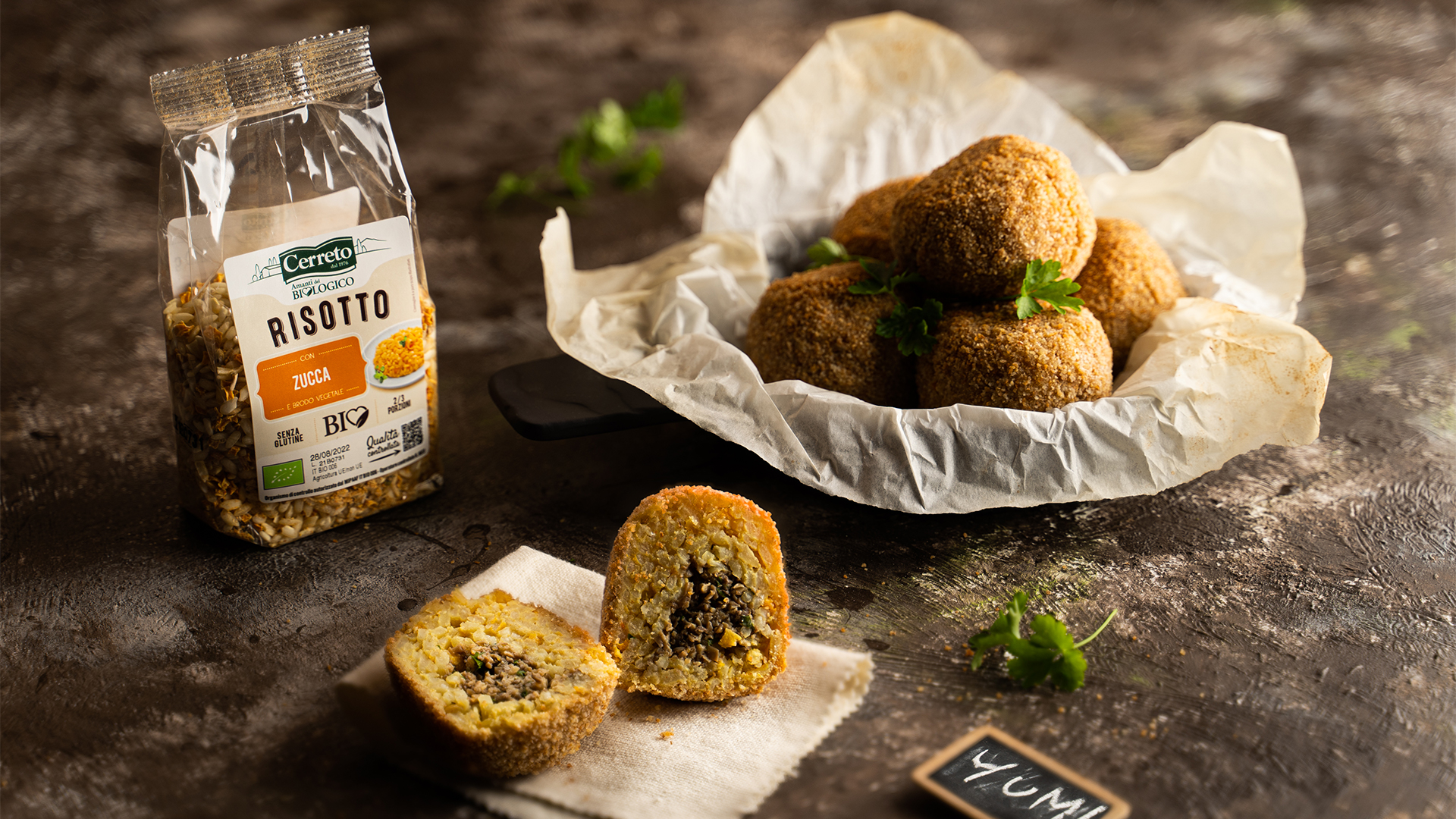 Arancine alla zucca e ragù di funghi cotte in forno